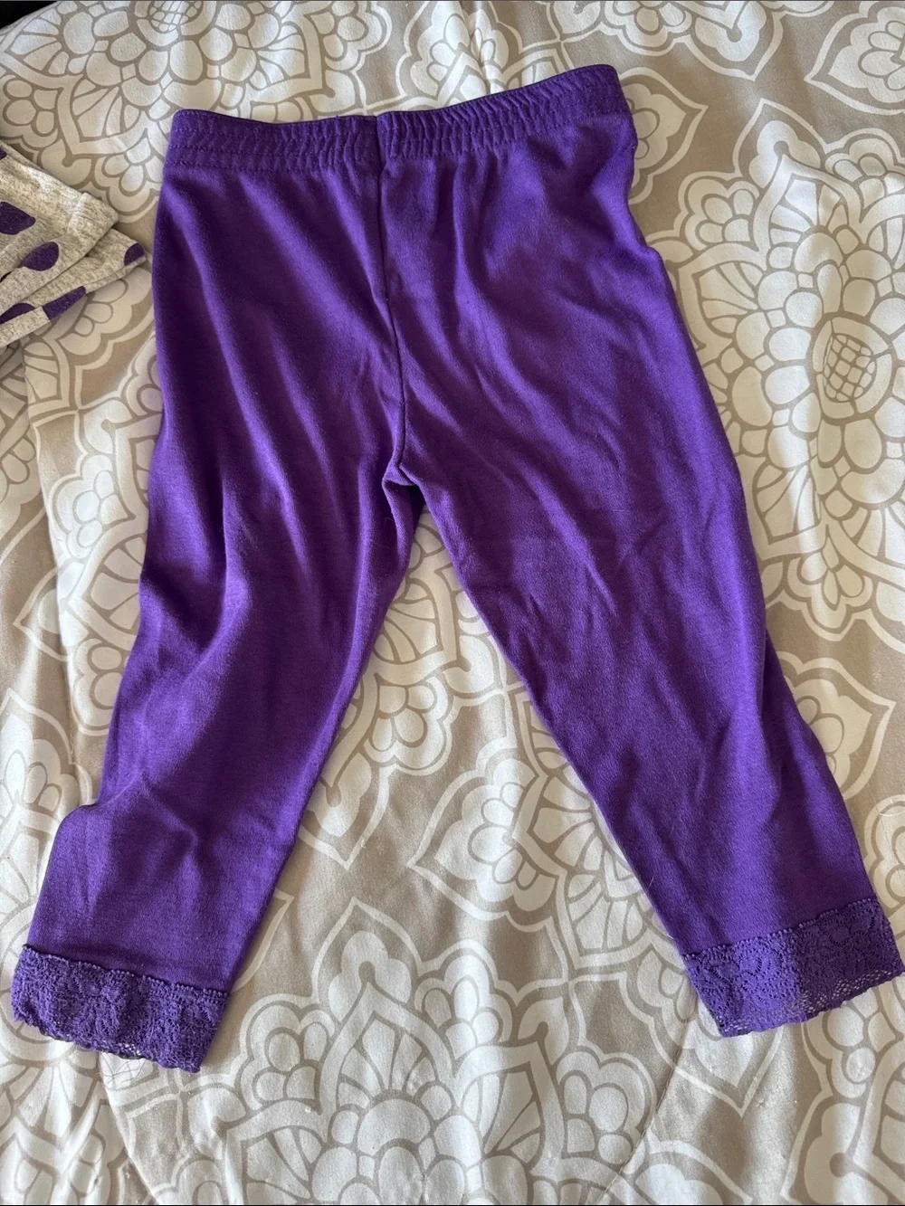 Little Girls Purple Polka Dot Tunic & Purple Lace Trim Legging Set